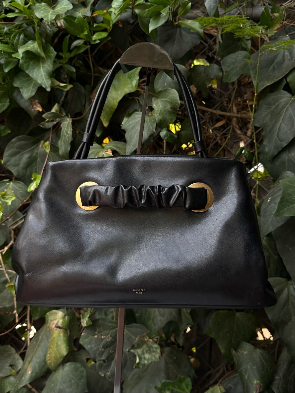 Celine (Phoebe Philo Runway 2018) Black Leather Handbag w/ Eyelets, GHW, & Brown